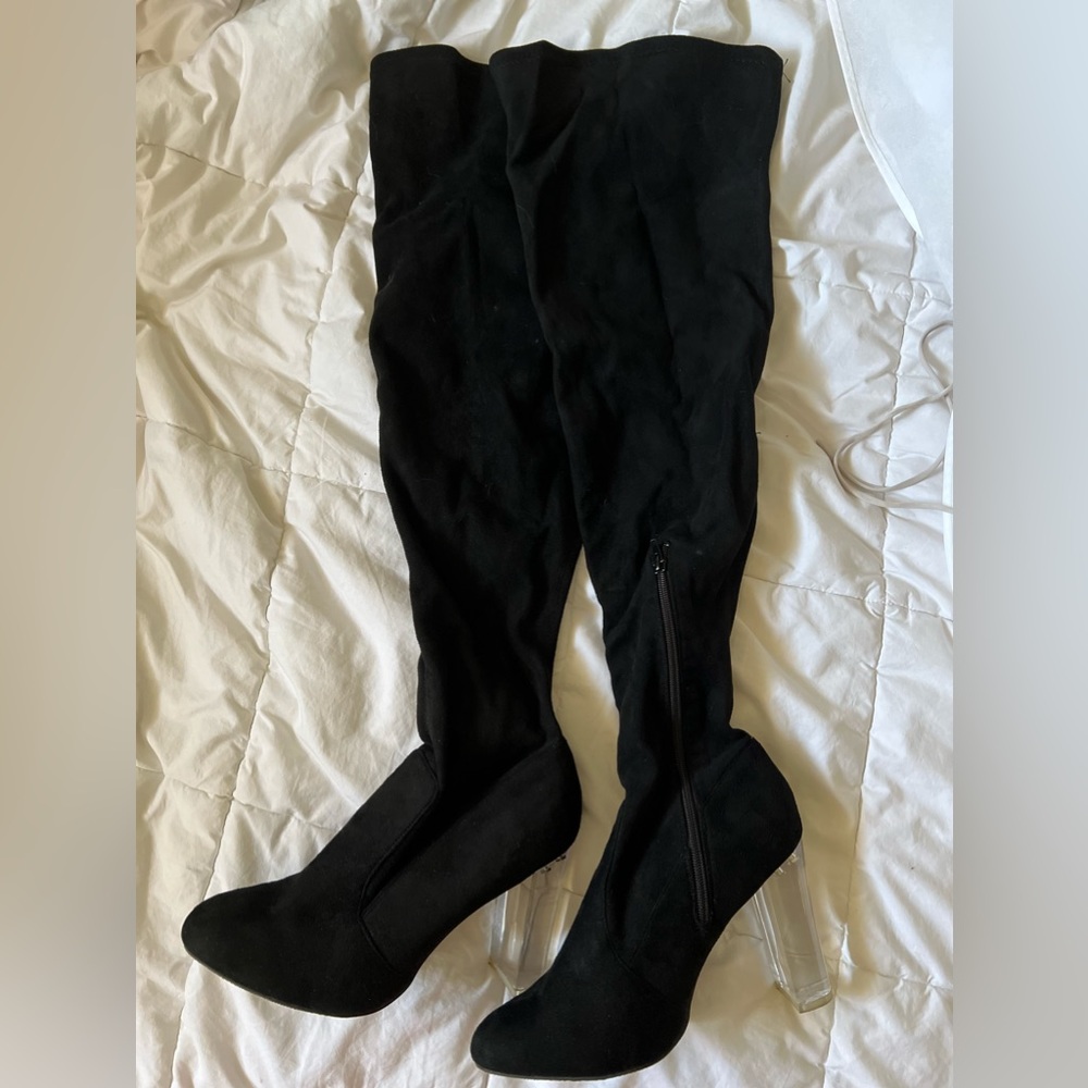 Black thigh high boots size 10